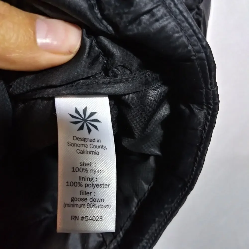 Athleta Long Down Puffer Coat Black Hooded Goose Down Parka Size S